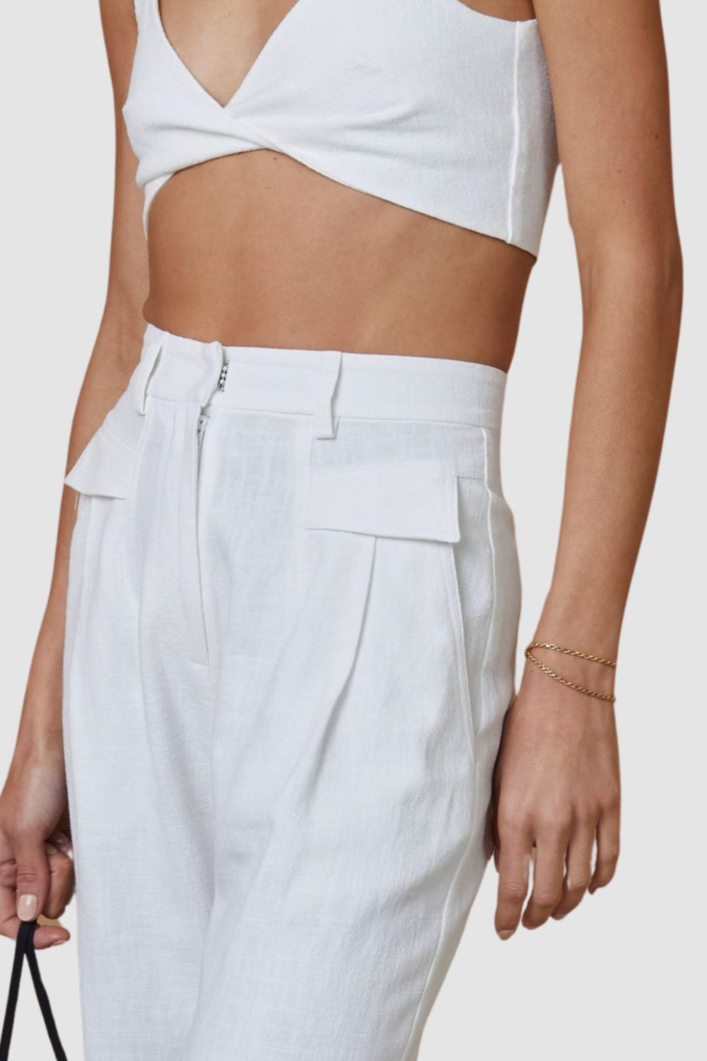 Flap Pocket White Comfy Trouser