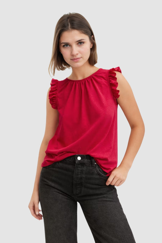 Ruffled Cotton Red Top