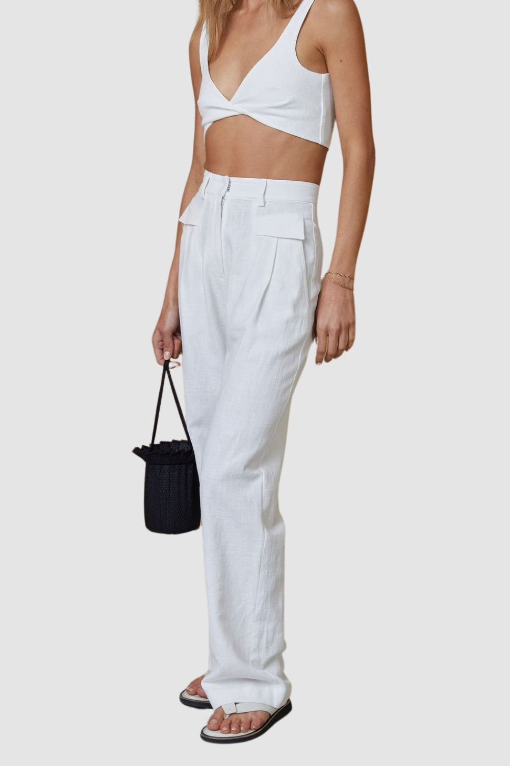 Flap Pocket White Comfy Trouser