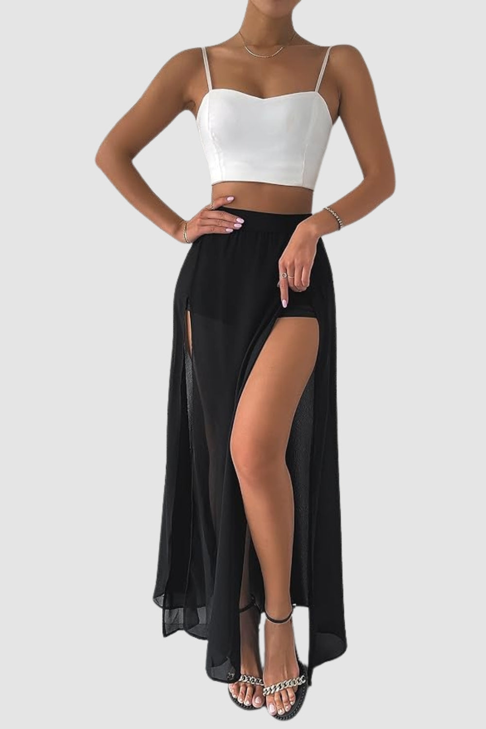 Smile High Slit Black Skirt