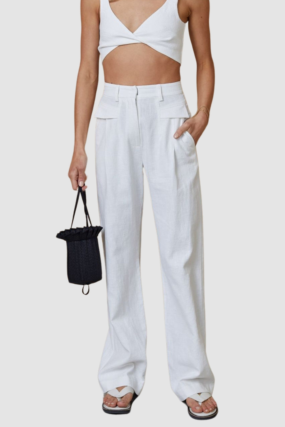 Flap Pocket White Comfy Trouser