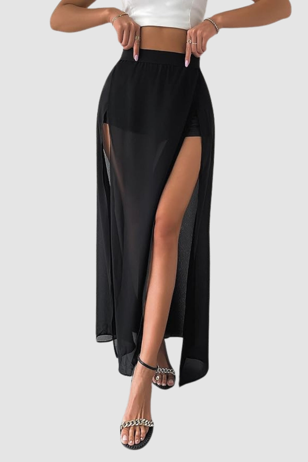 Smile High Slit Black Skirt