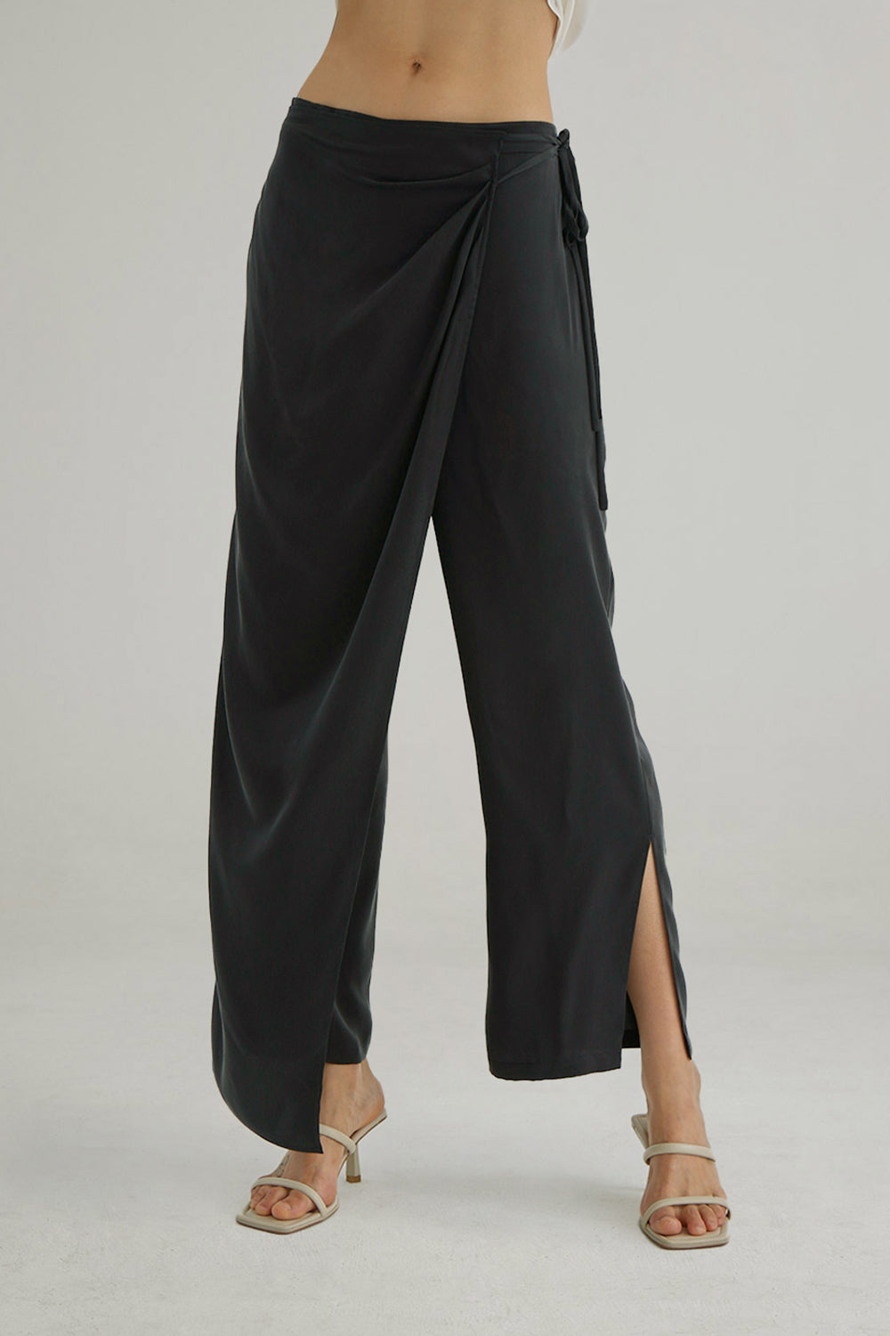 Black Poly Flap Up Slit Pant